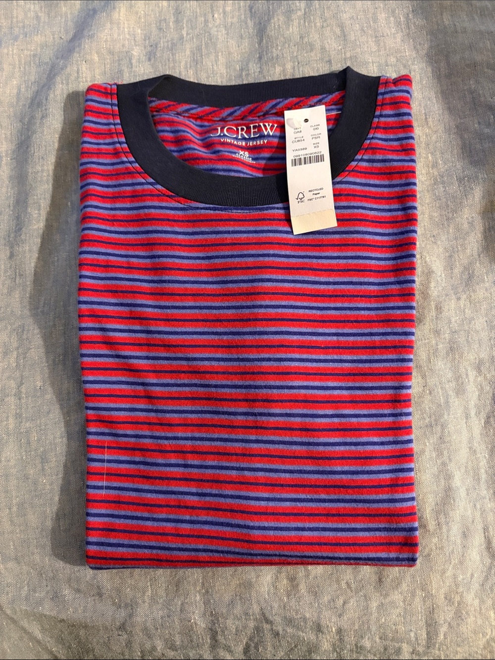 J. Crew Striped Short-Sleeve Crewneck Tee in Red and Blue